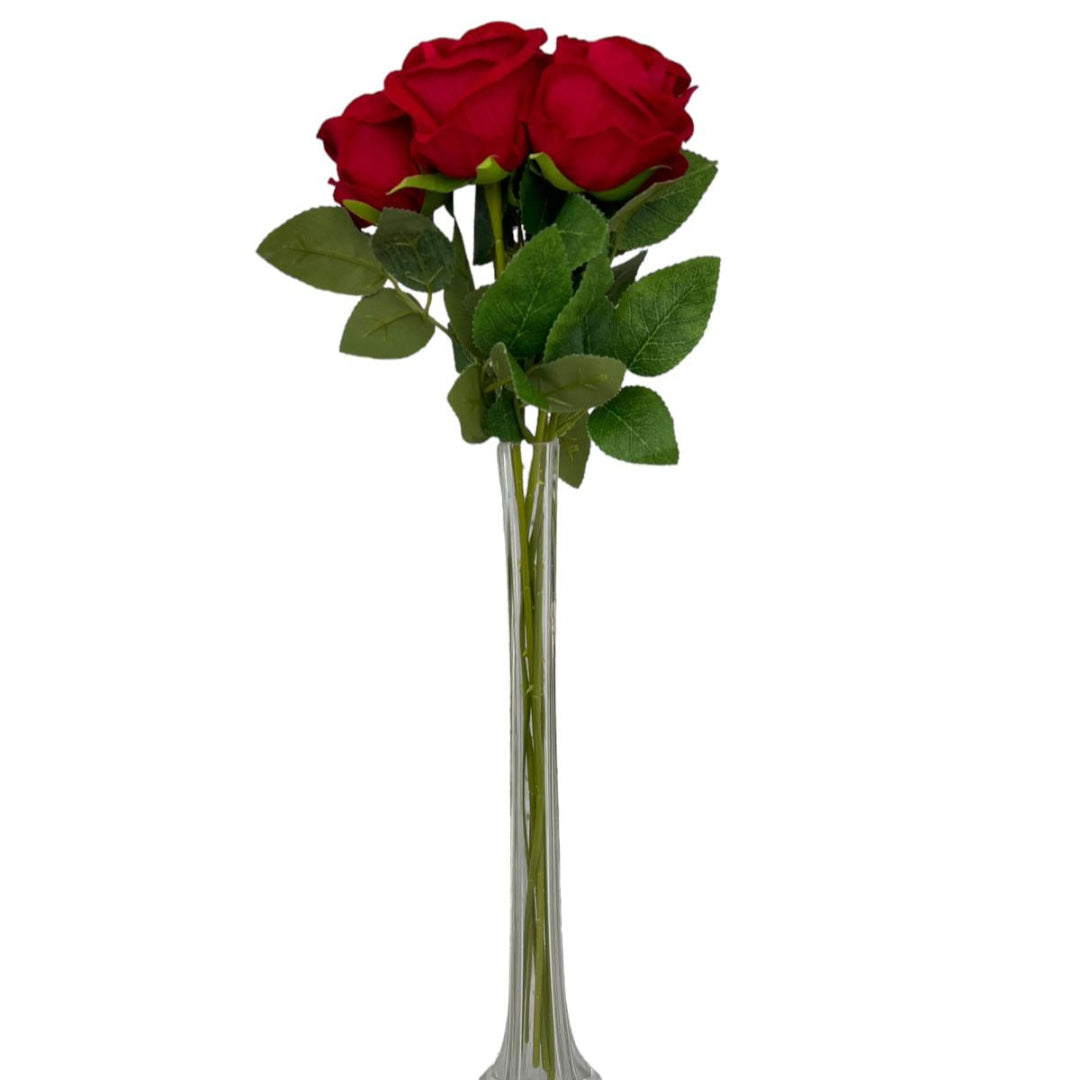 Gorgeous Red Rose in Glass Vase-Artificial