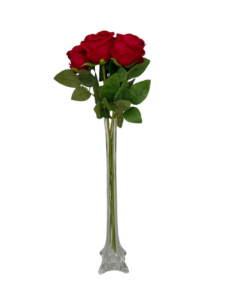 Gorgeous Red Rose in Glass Vase-Artificial