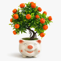 Mini Orange Bonsai Artificial Ceramic Planter Pot with realistic green leaves and vibrant orange fruit