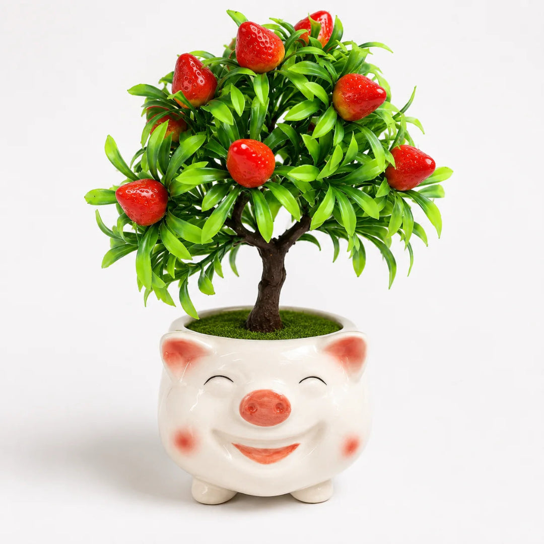 Artificial Strawberry Bonsai Ceramic Planter Pot