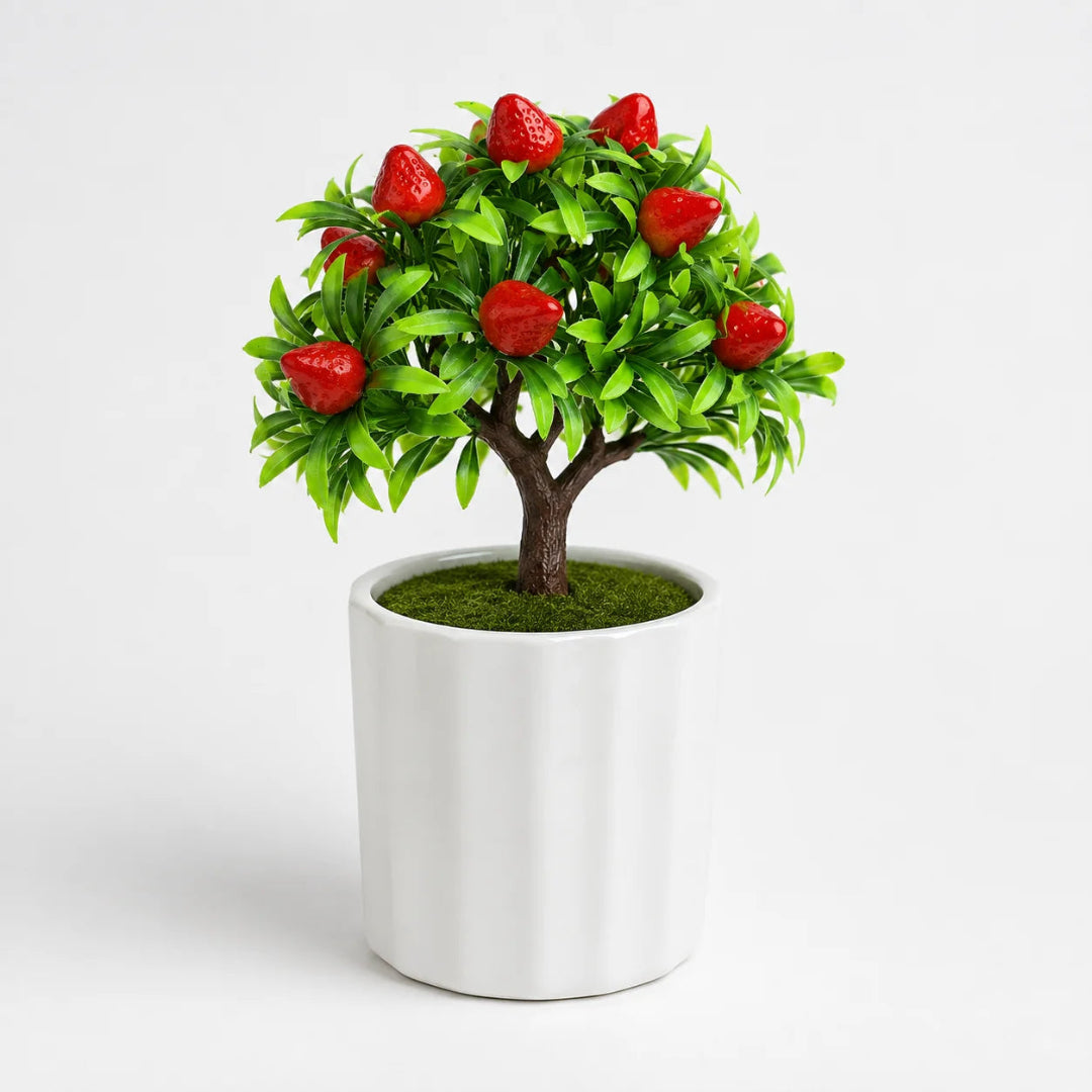 Artificial Strawberry Bonsai Ceramic Planter Pot