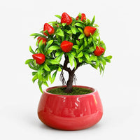 Artificial Strawberry Bonsai Ceramic Planter Pot