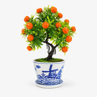 Realistic Mini Orange Bonsai artificial plant in ceramic pot for shelf and tabletop decoration