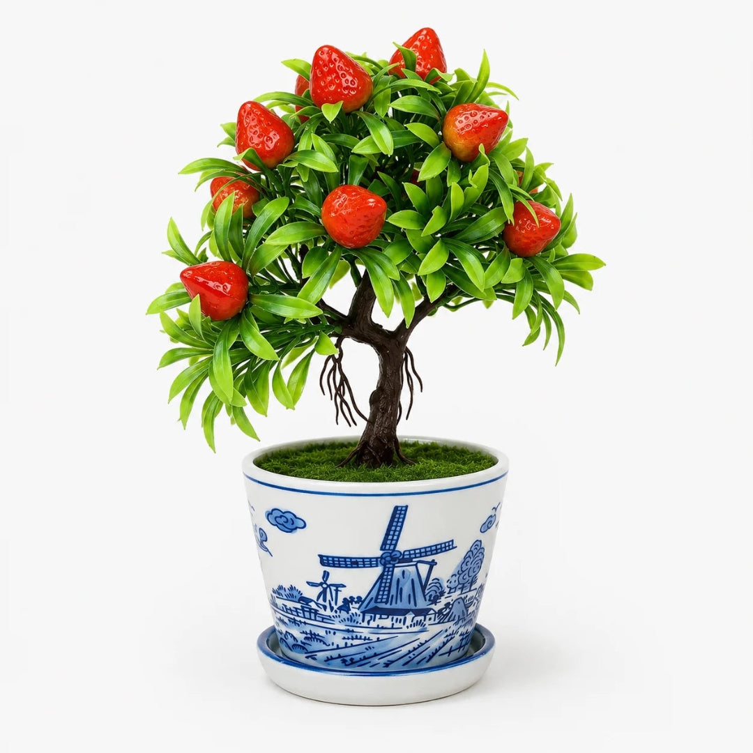 Artificial Strawberry Bonsai Ceramic Planter Pot