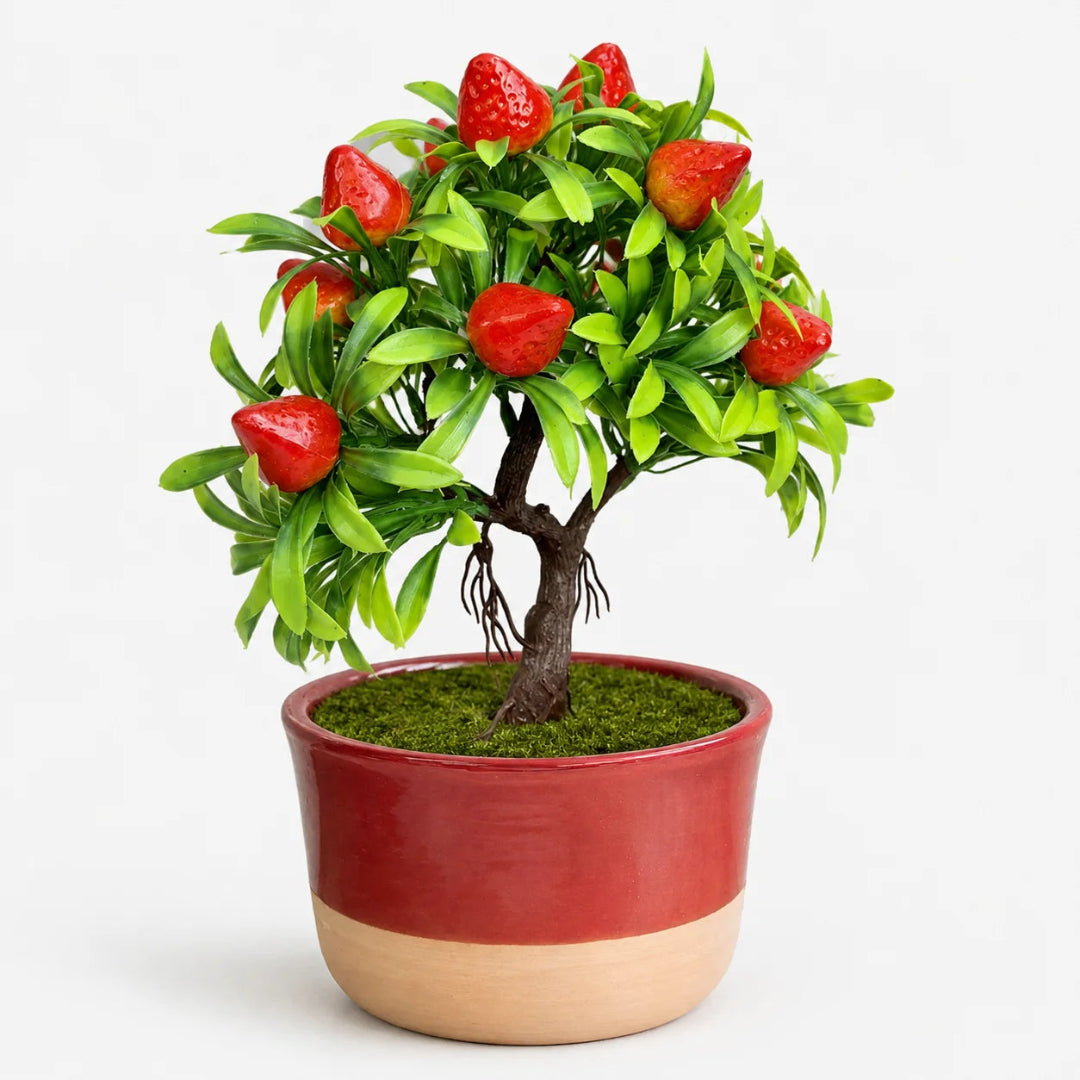 Artificial Strawberry Bonsai Ceramic Planter Pot
