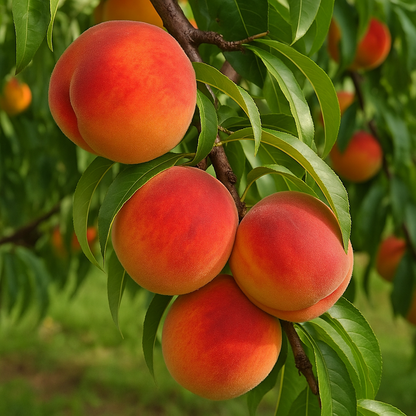 Elberta Peach Tree in full fruiting stage on mature branches
