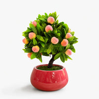 Artificial - Mini Peach Bonsai Ceramic Planter Pot