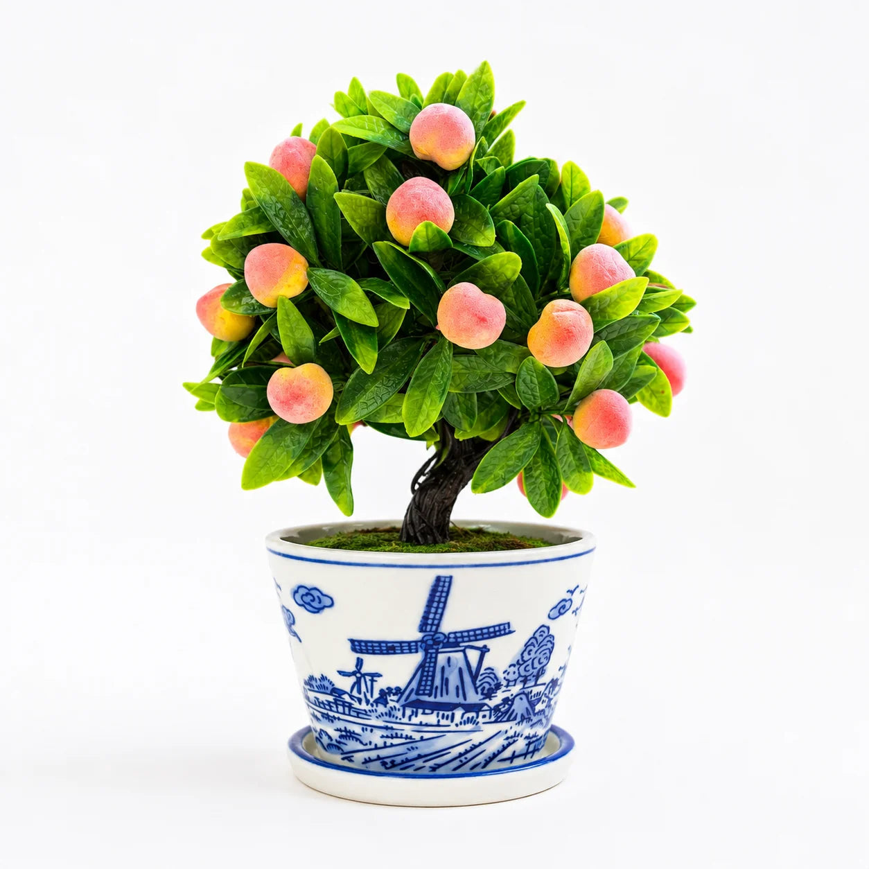 Artificial - Mini Peach Bonsai Ceramic Planter Pot