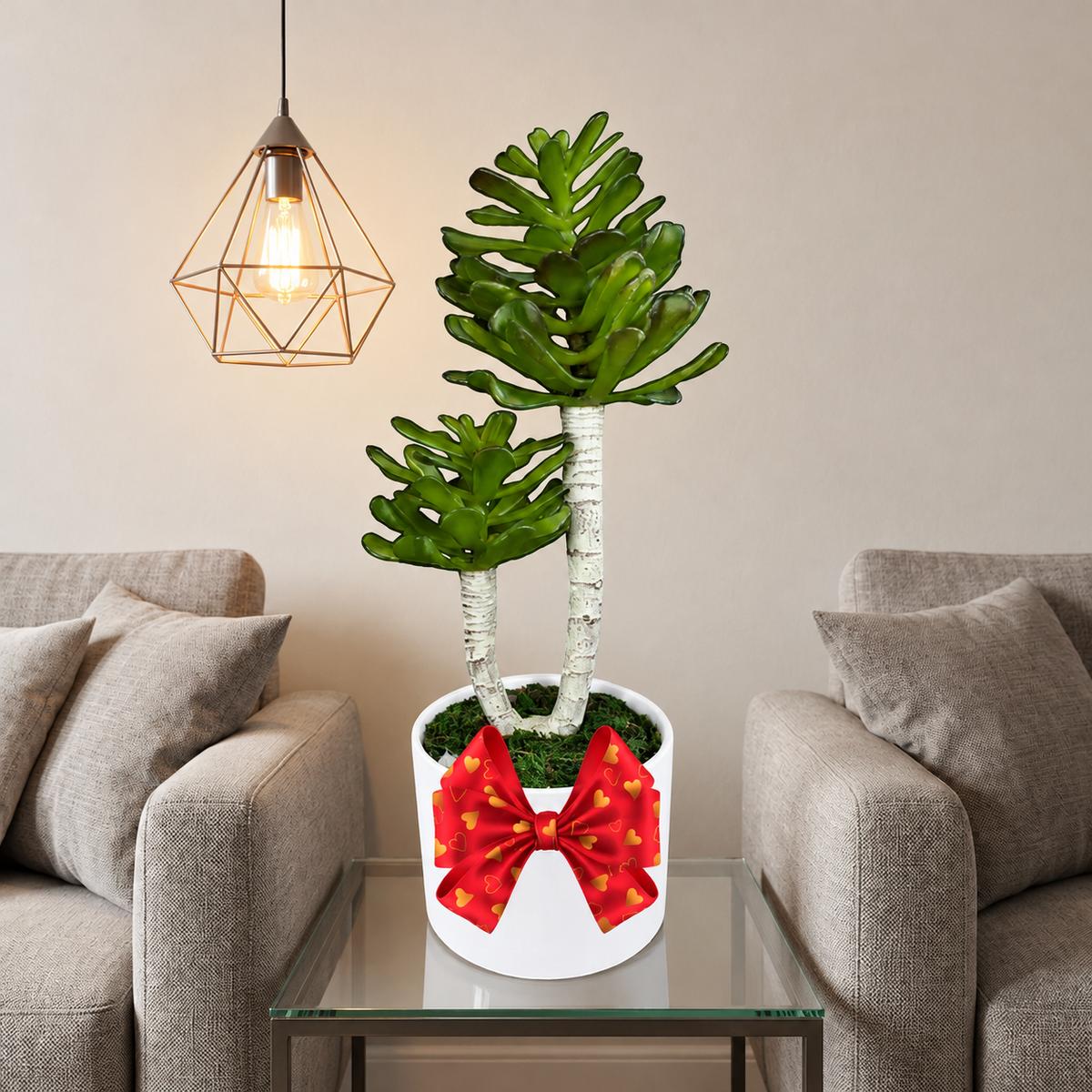 Realistic Artificial Jade Plant in White Ceramic Pot (Beautiful Gift)