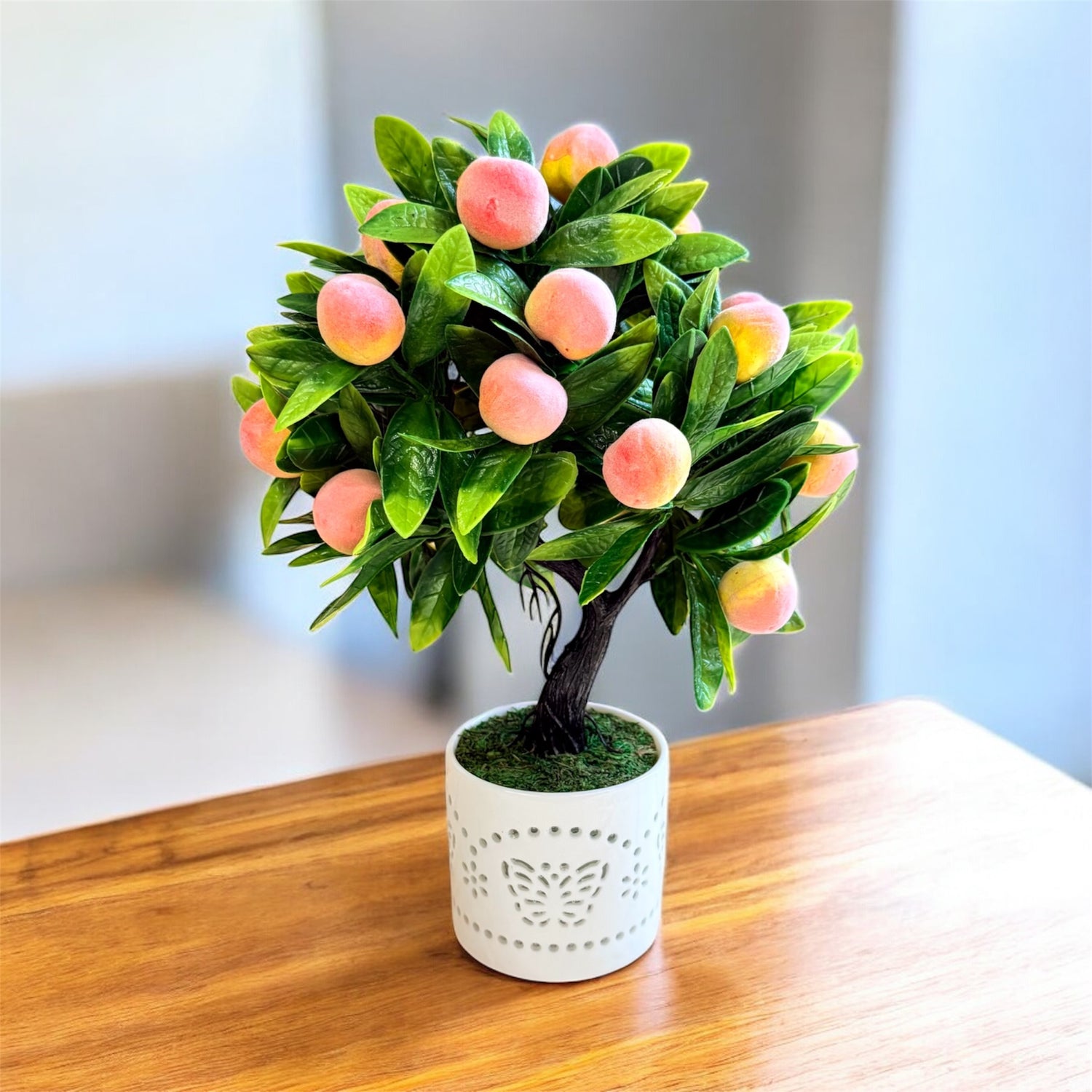 NEW - Gorgeous Artificial Mini Peach Bonsai — The Perfect Gift for Home or Office Décor