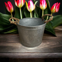 Alluring metal pot planter with modern galvanized finish