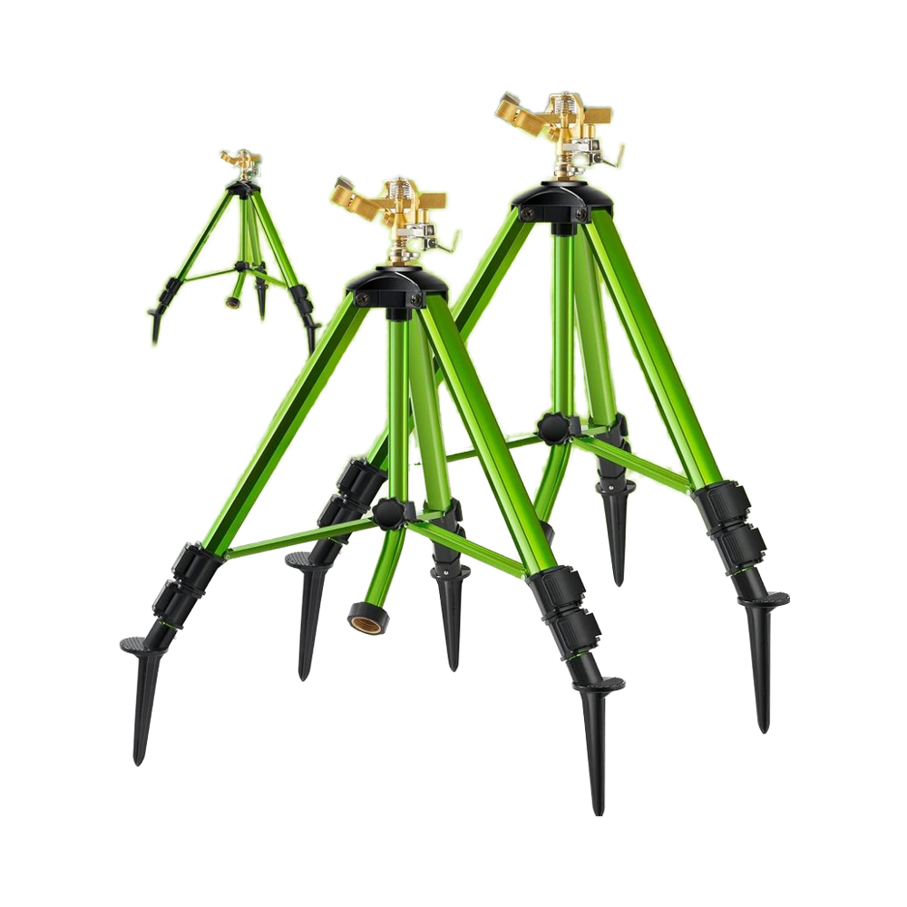 Heavy Duty Impact Sprinkler with Adjustable Tripod Stand | 360° Brass Spray Head, Ground Spike Legs, Lawn &amp; Garden Irrigation Sprinkler