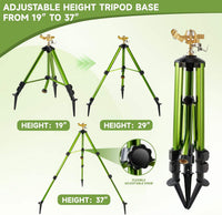 Heavy Duty Impact Sprinkler with Adjustable Tripod Stand | 360° Brass Spray Head, Ground Spike Legs, Lawn & Garden Irrigation Sprinkler