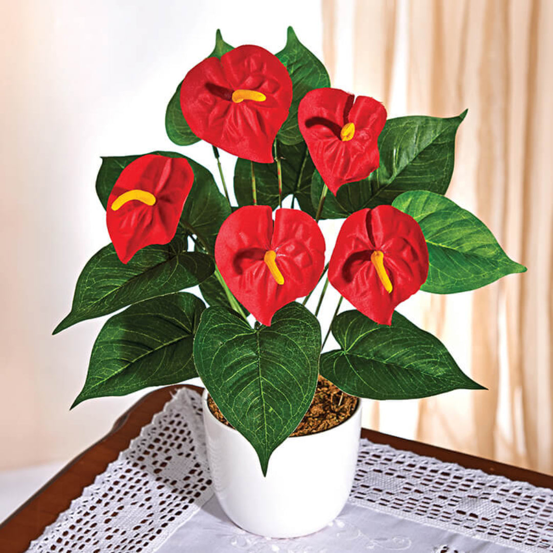 Artificial Red Anthurium Plant in Ceramic Pot