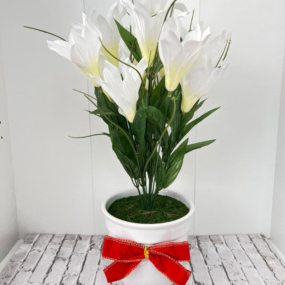 Stunning White Flowers in Ceramic Planter - Artificial