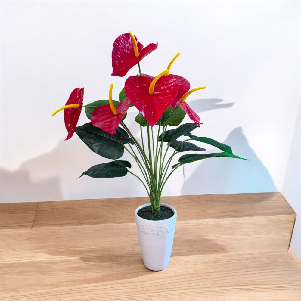 Artificial Red Anthurium Plant in Ceramic Pot buy online plants and