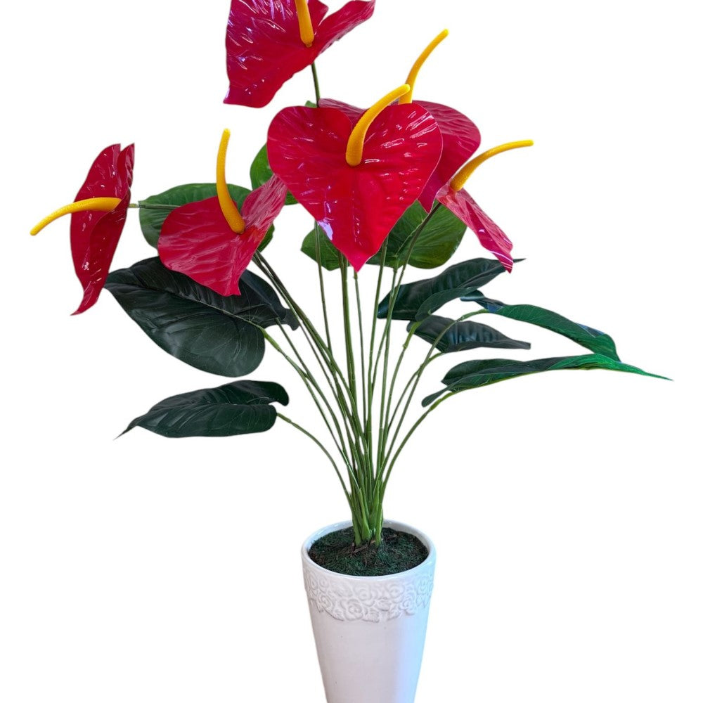 Artificial Red Anthurium Plant in Ceramic Pot