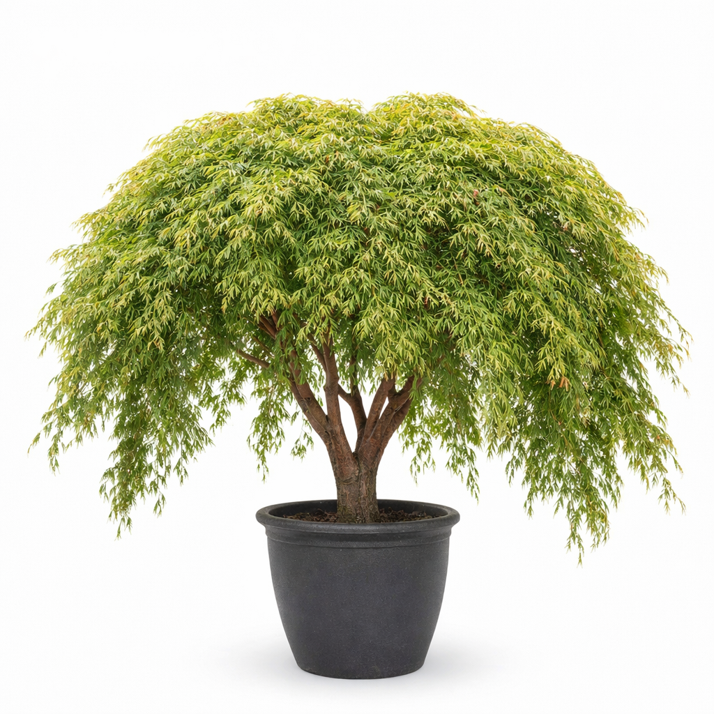 Mature Japanese Maple Waterfall variety showing graceful weeping form in a landscaped garden