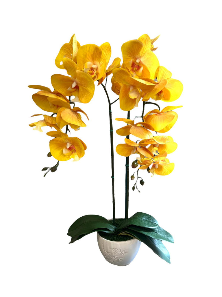 Artificial Gorgeous Yellow Orchid in Ceramic Pot
