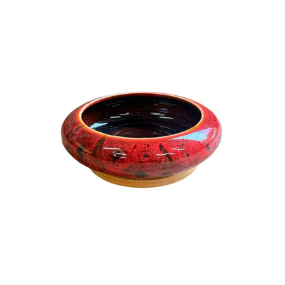Glazed Ceramic Bonsai Pot with Wooden Base