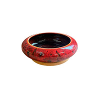 Red Glazed Ceramic Bonsai Pot with Wooden Base