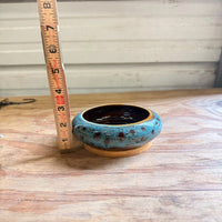Blue Glazed Ceramic Bonsai Pot with Wooden Base