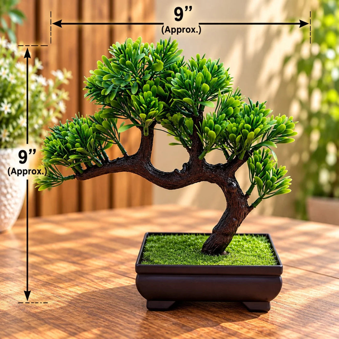 Artificial Green Bonsai Tree with Decorative Plastic Pot