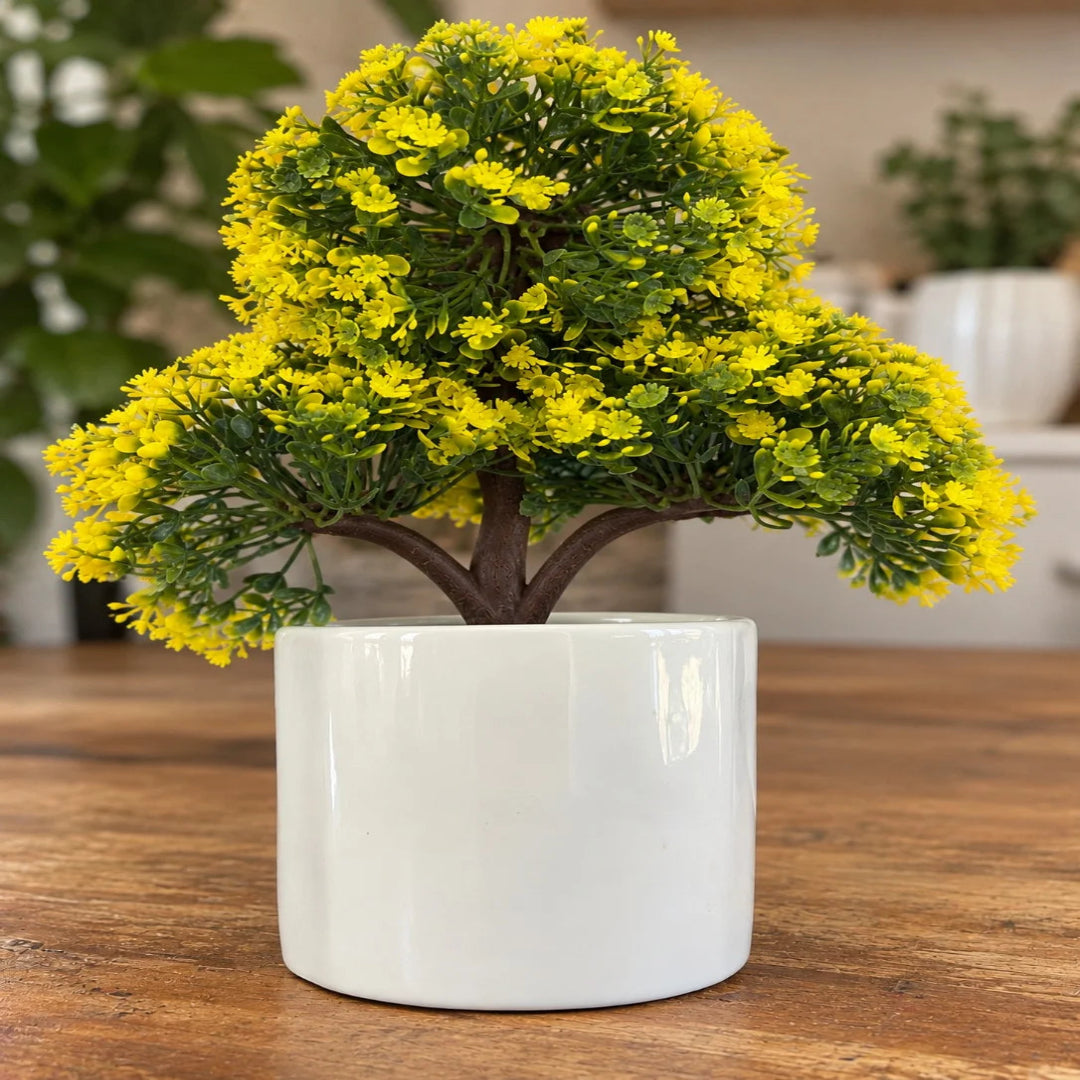 Artificial Yellow Blossom Bonsai Tree in White Pot