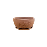 Terracotta Bamboo Design Ceramic Planter with Saucer