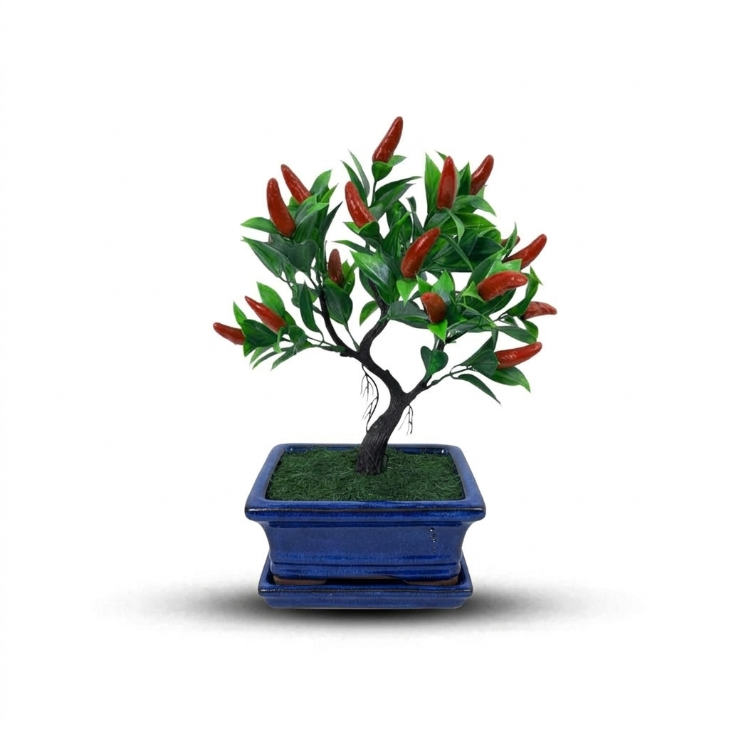 Gorgeous Artificial Mini Pepper Bonsai – Perfect Christmas Gift &amp; Festive Holiday Décor Ceramic Pot