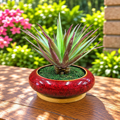 Artificial Green &amp; Burgundy Spiky Succulent Decorative Ceramic Pot
