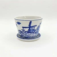 Vintage Delft Style Blue and White Ceramic Windmill Planter Pot