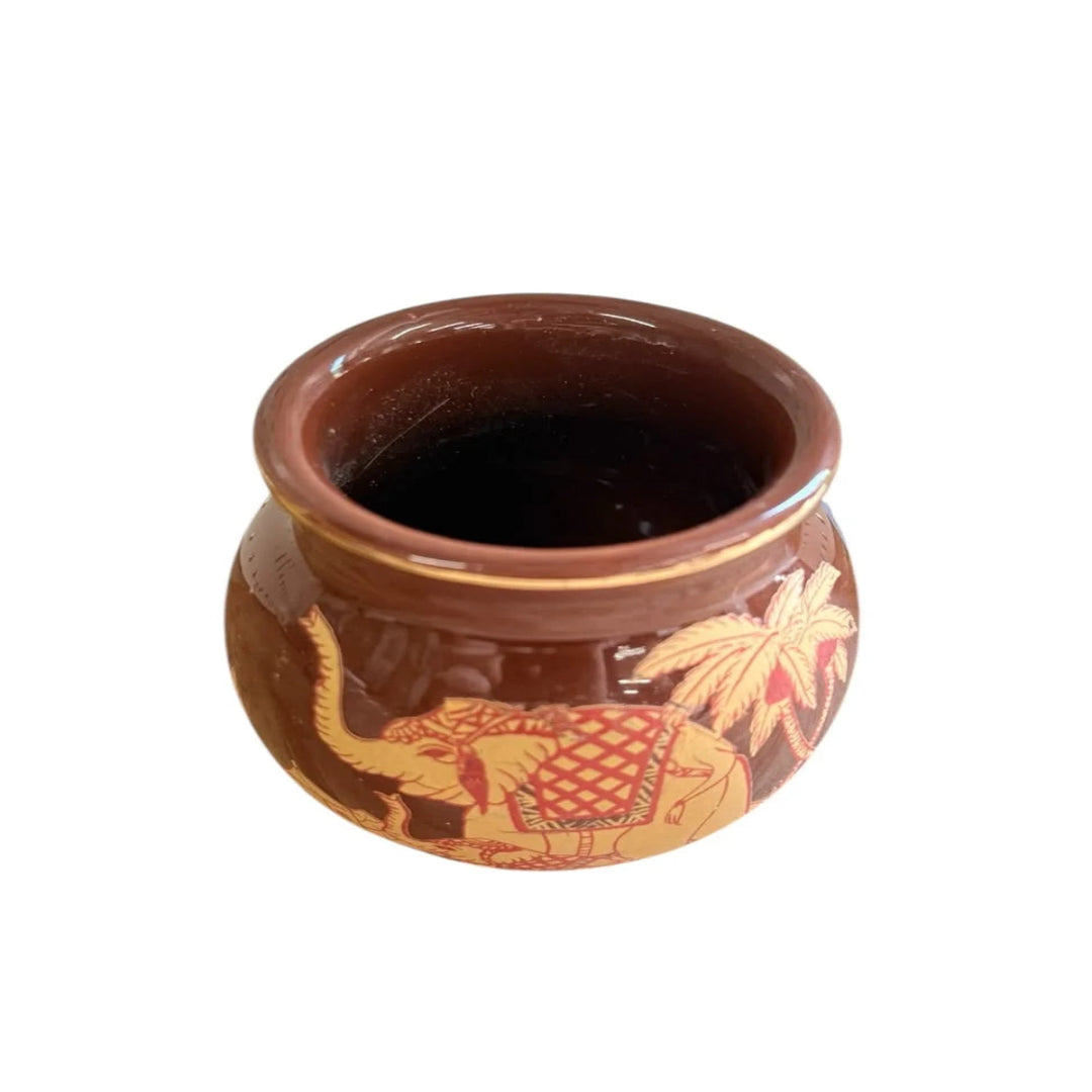 Vintage Brown Elephant Ceramic Planter Pot