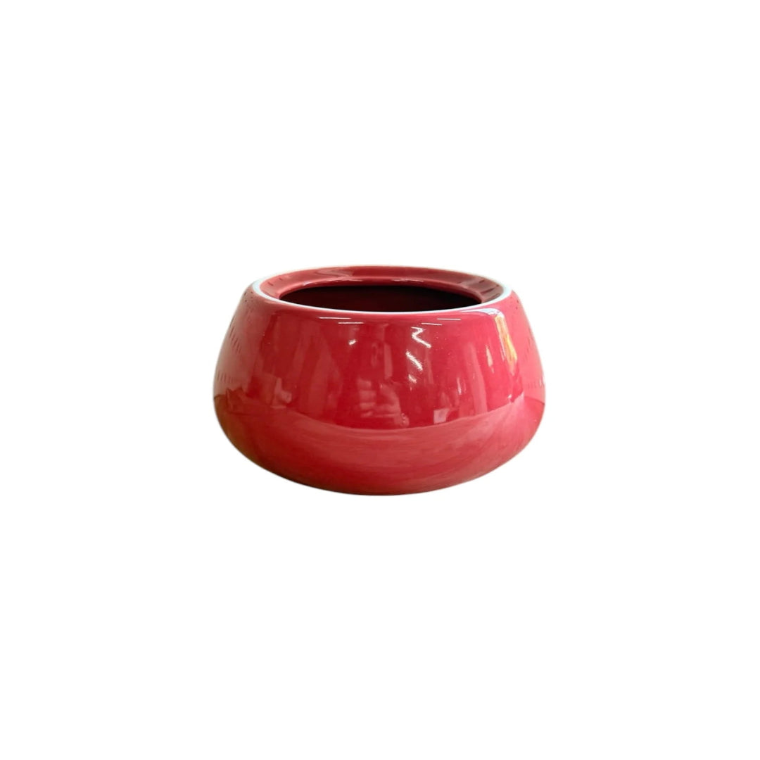Glossy Red Apple-Shaped Ceramic Planter Pot