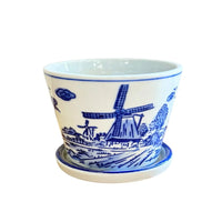Vintage Delft Style Blue and White Ceramic Windmill Planter Pot