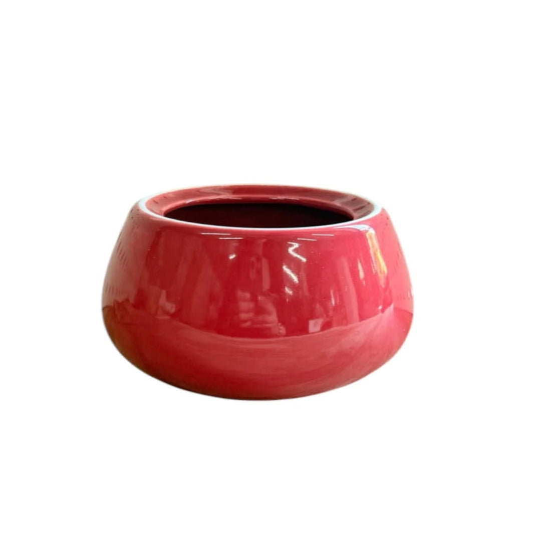 Glossy Red Apple-Shaped Ceramic Planter Pot