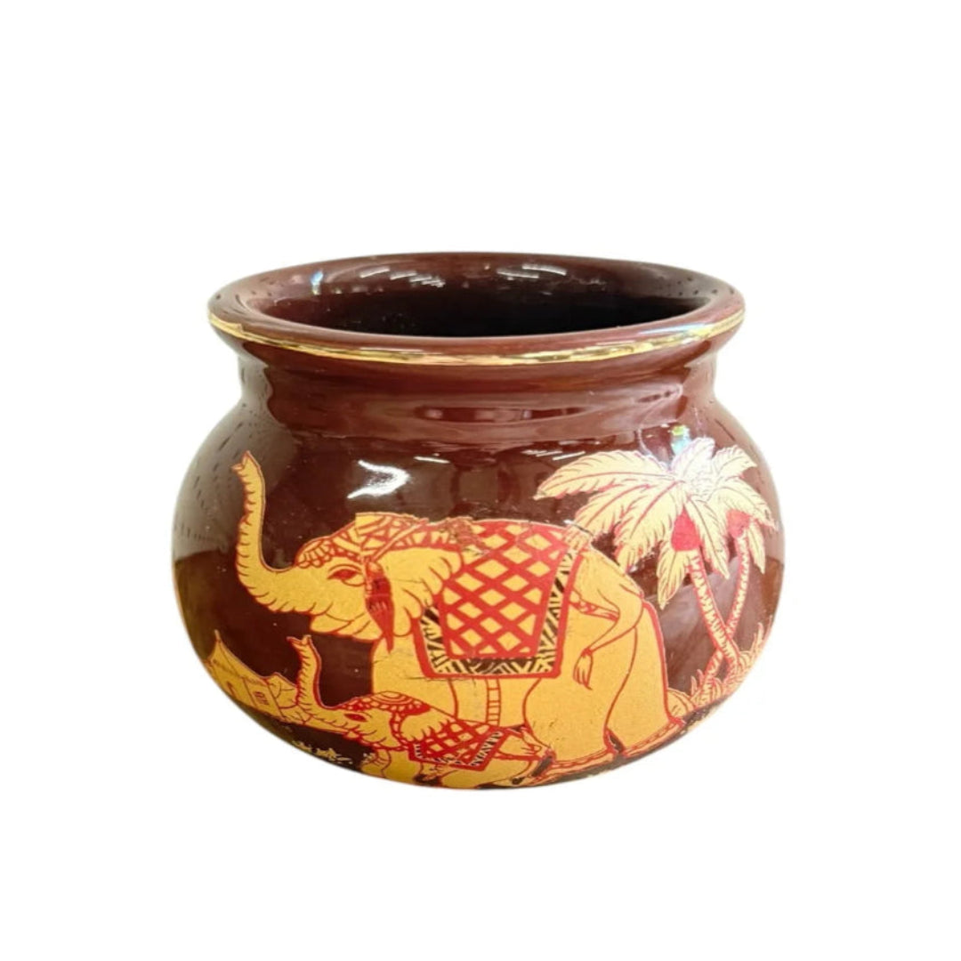 Vintage Brown Elephant Ceramic Planter Pot