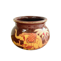 Vintage Brown Elephant Ceramic Planter Pot