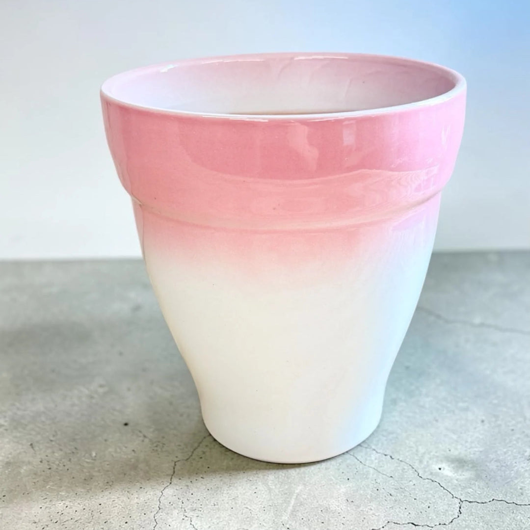 Pink &amp; White Glazed Ceramic Planter Pot