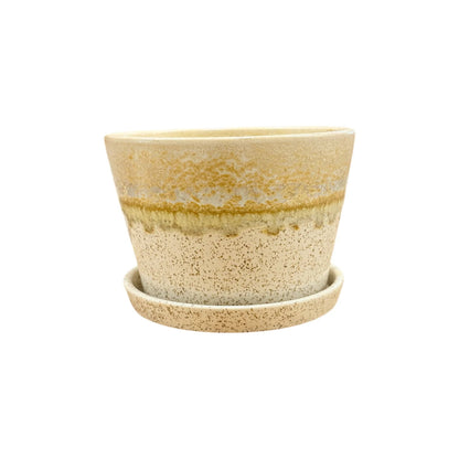 Speckled Beige Ceramic Planter Pot with Saucer