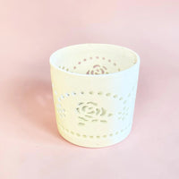 White Floral Cutout Ceramic Planter Pot