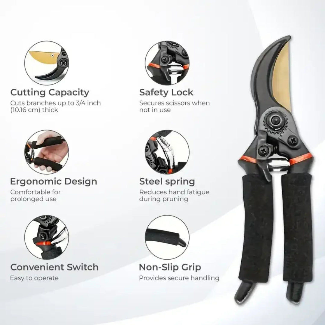 Garden Pruning Shears – Sharp Bypass Hand Pruner with Comfortable Grip (Black)