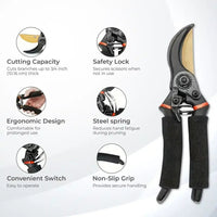 Garden Pruning Shears – Sharp Bypass Hand Pruner with Comfortable Grip (Black)
