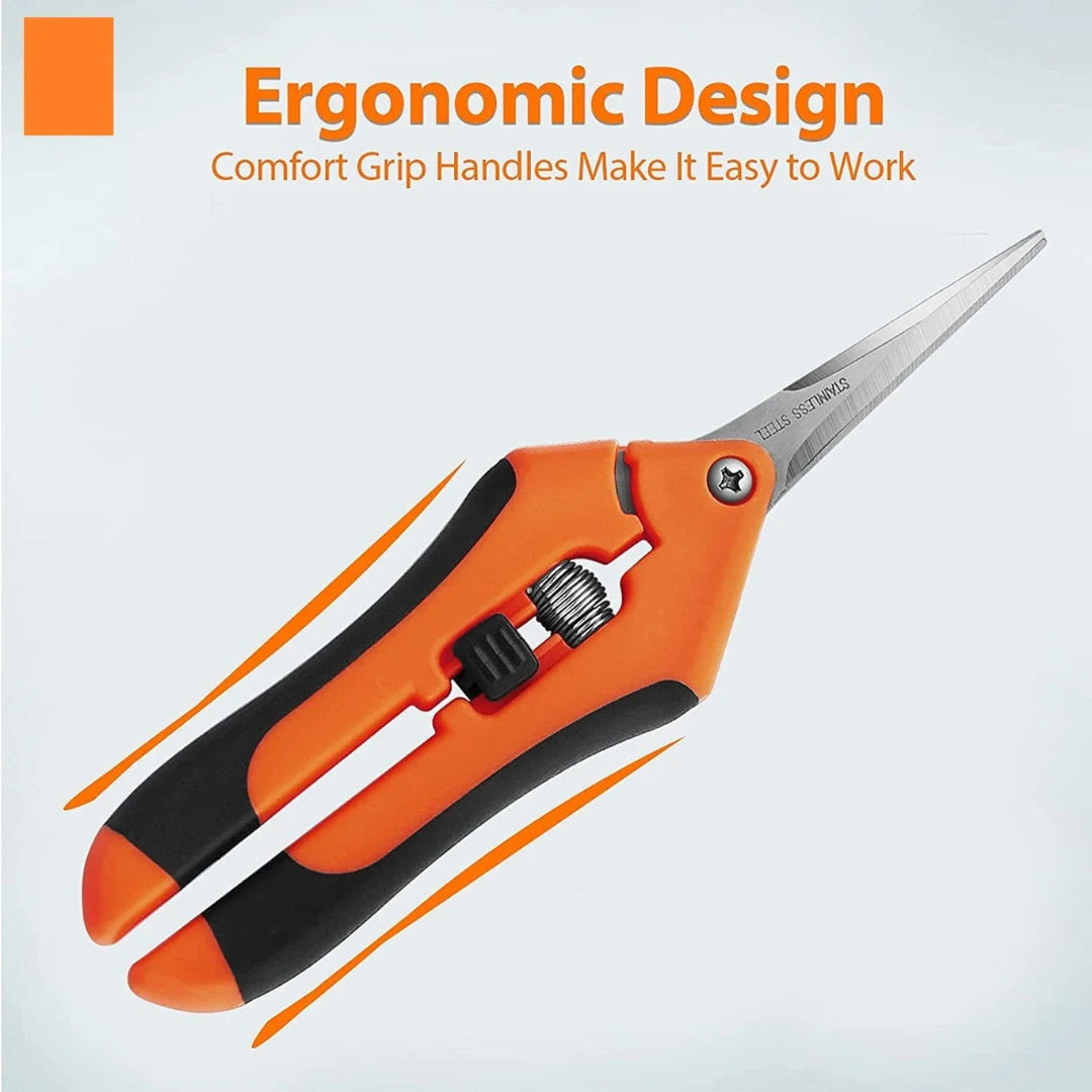 Garden Pruning Shears with Stainless Steel Blade &amp; Safety Lock (Orange)