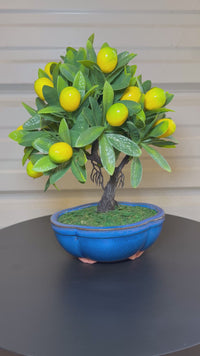 Mini Lemon Bonsai Artificial Plant – Realistic Faux Citrus Plant in Decorative Pot – Small Indoor Tabletop Home Decor