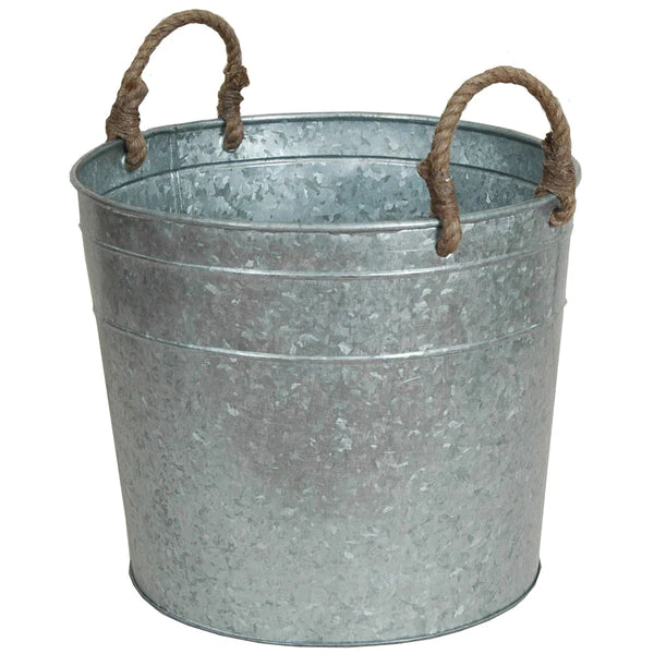 Galvanized Round Planter with Jute Handle