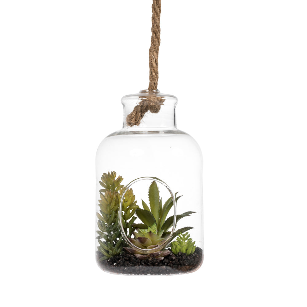 Artificial Plant : Green Assorted Succulents in Glass Jar- From World Famous Vickerman Products
