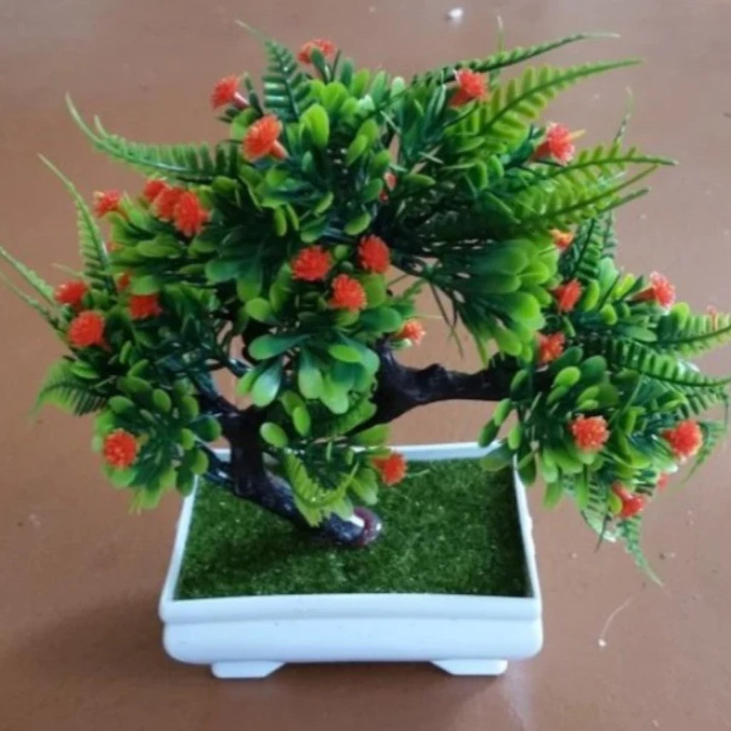 Gorgeous Bonsai with Very Attractive Pot in red color flowers-Excellent Gift.. Looks Almost Real, Without The Hassle of Maintenance and Dying (Artificial Plant)