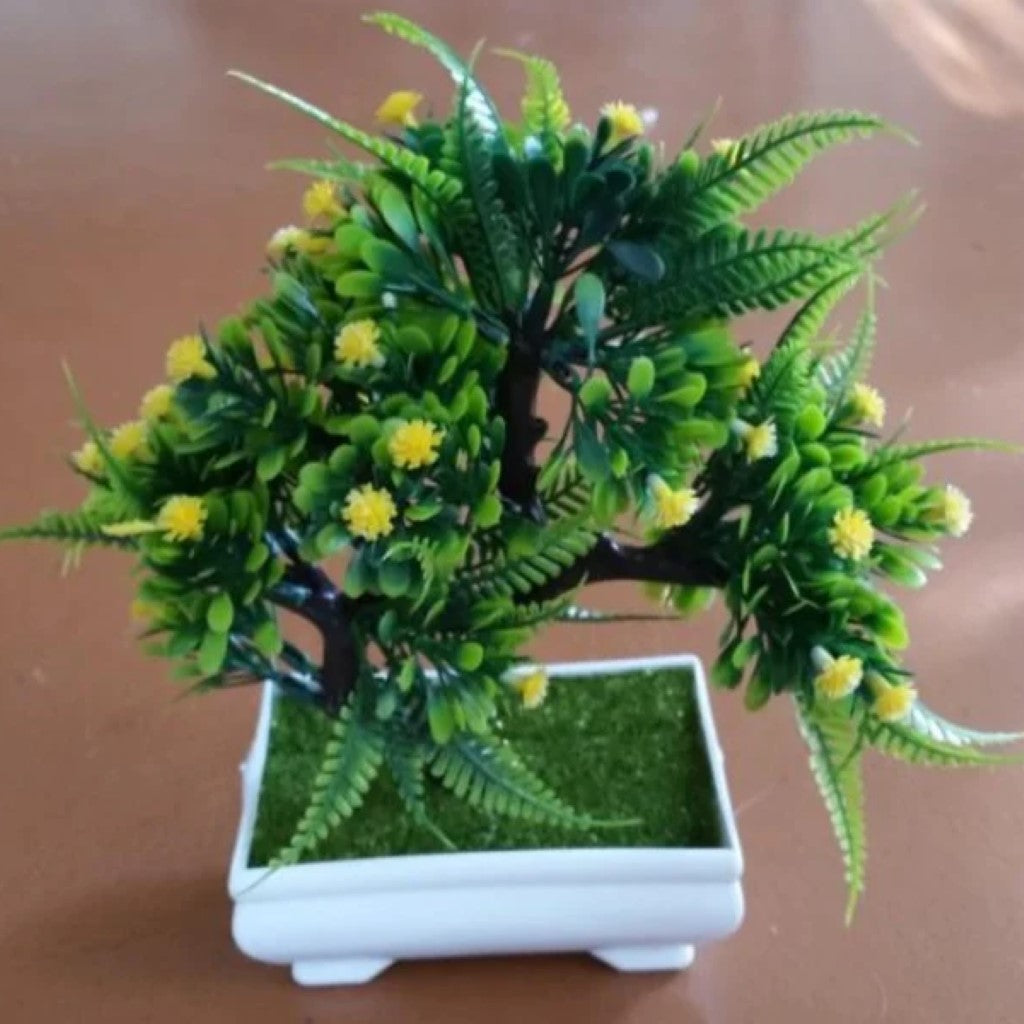 Gorgeous Bonsai with Very Attractive Pot with Yellow Colored Flowers -Excellent Gift.. Looks Almost Real, Without The Hassle of Maintenance and Dying (Artificial Plant)